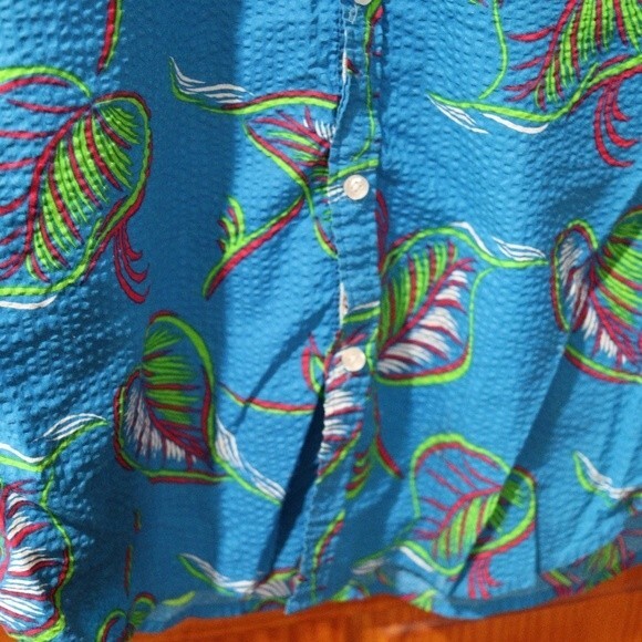 Paper Denim Cloth Bright Blue Floral Short Sleeve Button Down Shirt Medium - Picture 5 of 10